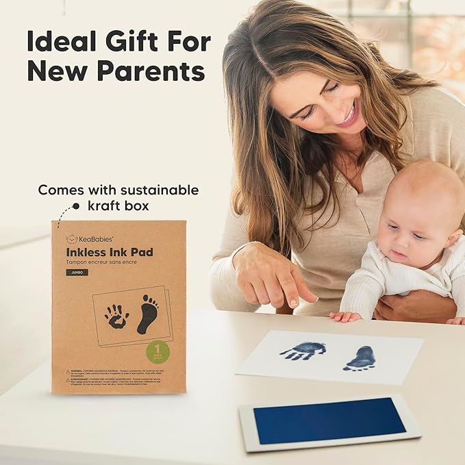 1-Pack Inkless Baby Hand and Footprint Kit - Mess Free Ink Pad for Newborn Keepsake, Dog Nose & Paw Print Kit, Clean Touch Ink Pad for Baby Hand & Footprints, Ideal New Mom Gifts (Navy, Jumbo)