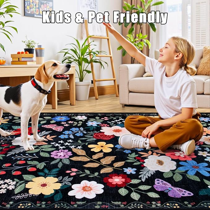 Area Rug Living Room Rugs: Floral 3x5 Washable Rug Vintage Soft Boho Non-Slip - Image 6