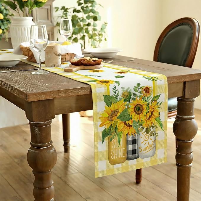 Sunflower Summer Table Runner 13x108 Inch, Kitchen Dining Table Decoration - Image 3