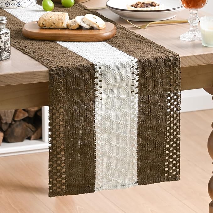 Artoid Mode Coffee Farmhouse Woven Table Runner 12x108 Inch | Seasonal Holiday by ArtoidMode