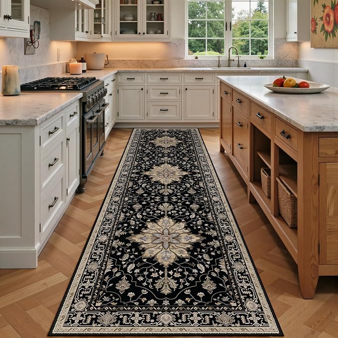 RELEANY Area Rugs Runner 2'x7' Washable Non-Slip, Floral Vintage Distress by RELEANY