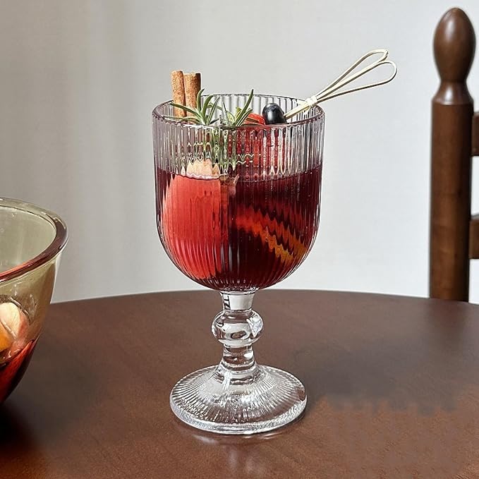 Vintage Wine Glasses Set of 6, 11 Ounces Colored Glass Water Goblets, Unique - Image 3