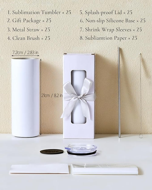 25 Pack 20oz Sublimation Tumbler Blanks Skinny Straight in Bulk | Stainless - Image 2