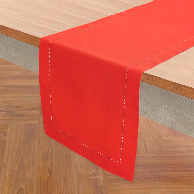 Solino Home Cotton Linen Dining Table Runner Poppy Red Woven, 14 x 120 in | - Image 2