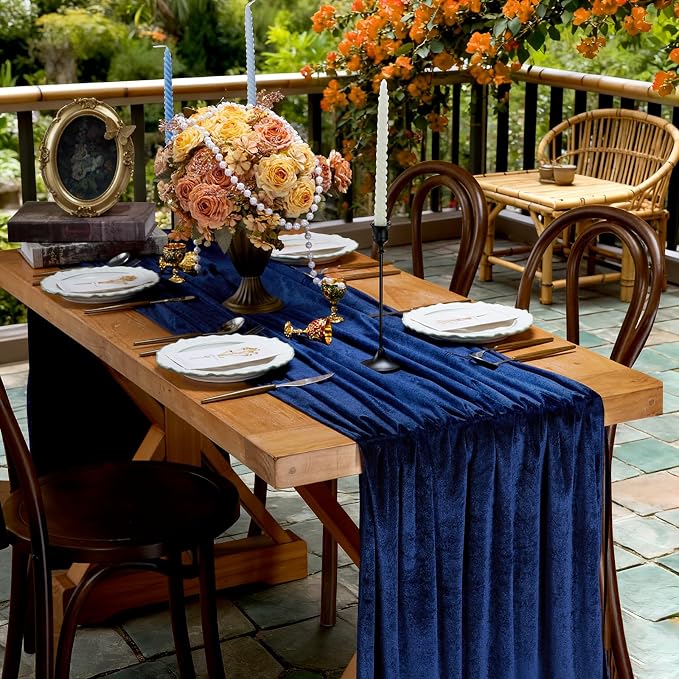 Velvet Table Runner 29x120 Inch Navy Blue Luxury Retro Soft Fabric Cloth | 5 - Image 5