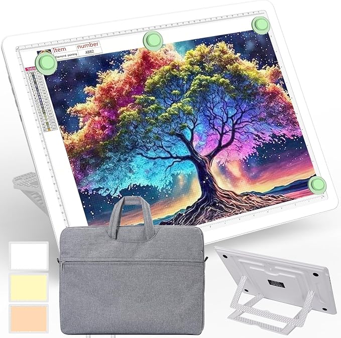 Phylosal Rechargeable A3 Light Pad with Built-in Stand & Bag, Magnetic Tracing Light Box for Drawing, Diamond Art Light Board with Side Button, Super Bright Light Table for Diamond Painting, Sketching