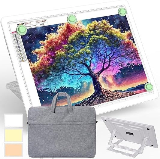 Phylosal Rechargeable A3 Light Pad with Built-in Stand & Bag, Magnetic Tracing Light Box for Drawing, Diamond Art Light Board with Side Button, Super Bright Light Table for Diamond Painting, Sketching