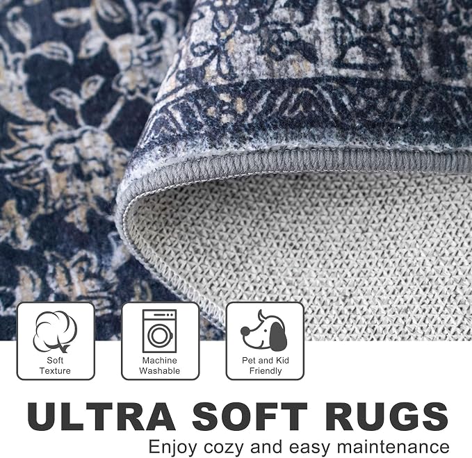 KILOCOCO Area Rug 4x6 Entryway Rug Washable Printed Vintage Floral Rubber - Image 7
