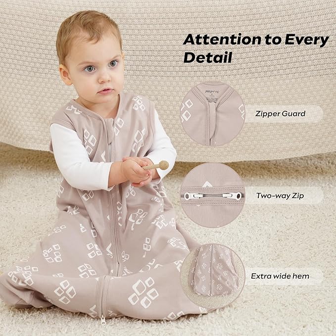 JELLYMONI Baby Sleep Sack 0-6 Months, 100% Cotton 3 Pack 0.5 TOG Baby Wearable Blanket Infant Sleep Sack with 2-Way Zipper Newborn Sleep Sacks