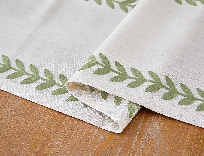 Embroidered Table Runner, Light Green Table Runners 48 Inches Long | Linen - Image 4