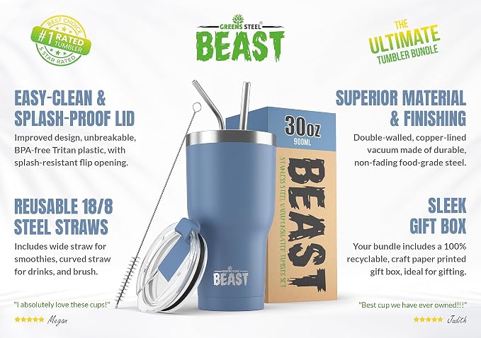 Beast 30 oz Tumbler Stainless Steel Vacuum Insulated Coffee Ice Cup Double Wall - Image 2