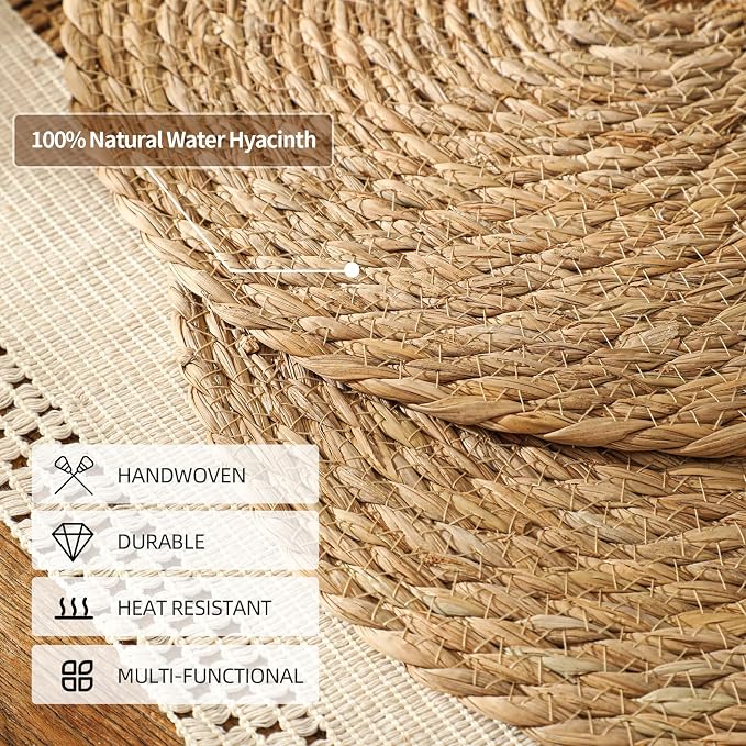 13.8'' Round Woven Placemats Set of 24, Boho Wicker Chargers, Terrekraft | - Image 2