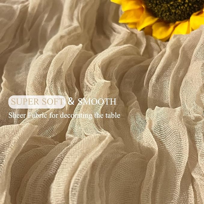 3Pack Beige Cheese Cloth Table Runner, 17 x 108 inch Beige Table Runners | - Image 4