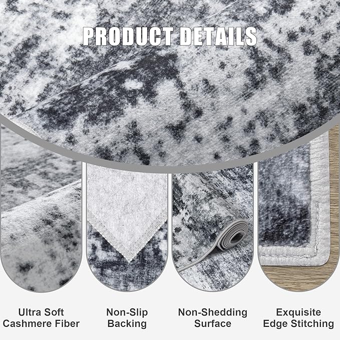 Round Area Rug for Living Room: 4 ft Washable Modern Abstract Soft Thin Rug - Image 5