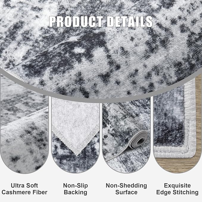 2.6'x14' Runner Rug Washable Rug: Modern Abstract Soft Thin Runner Rug Dark - Image 4