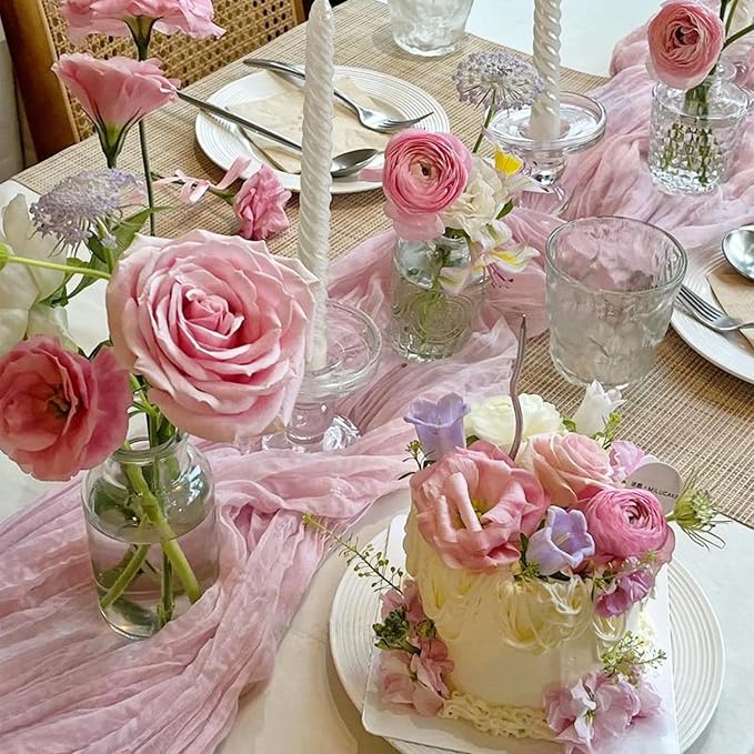 6 Pack Light Pink Table Runner Cheese Cloth Summer Rustic Sheer Gauze - Image 8