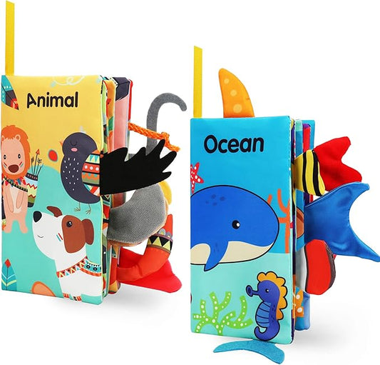 BARMACO Baby Soft Books, Touch and Feel Crinkle Cloth Books for Babies, Infants & Toddlers, Learning Toys Gifts for Boys & Girls, Early Development Interactive Sensory Toys, Ocean Animal Tails Books