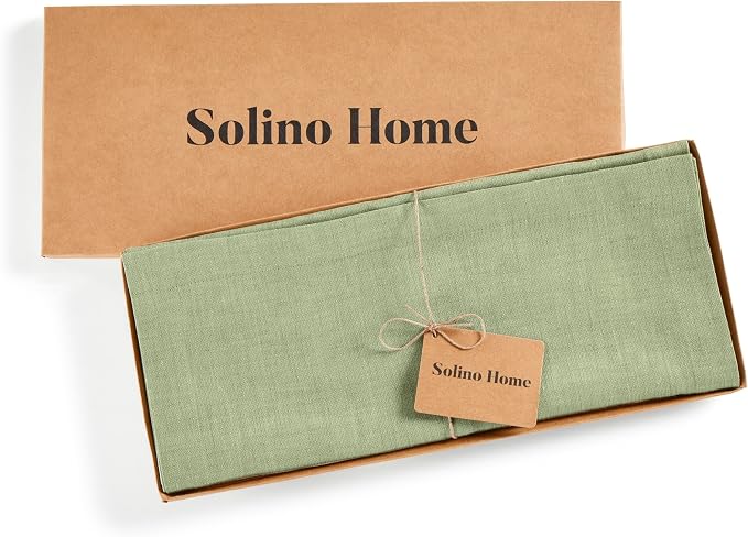 Solino Home 100% Pure Linen Table Runner Olive Long, Athena 14 x 108 in | Table - Image 5