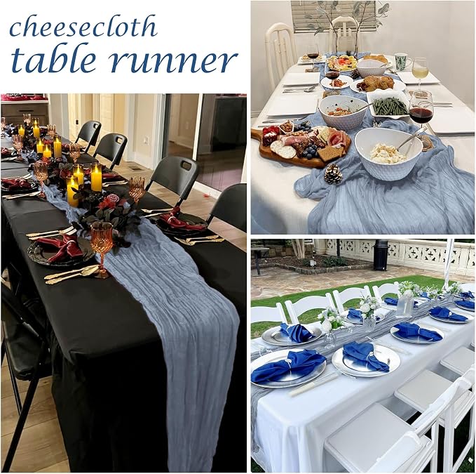 12 Pack Dusty Blue Cheesecloth Table Runner 17 x 108 Inch Gauze Table Runner - Image 7