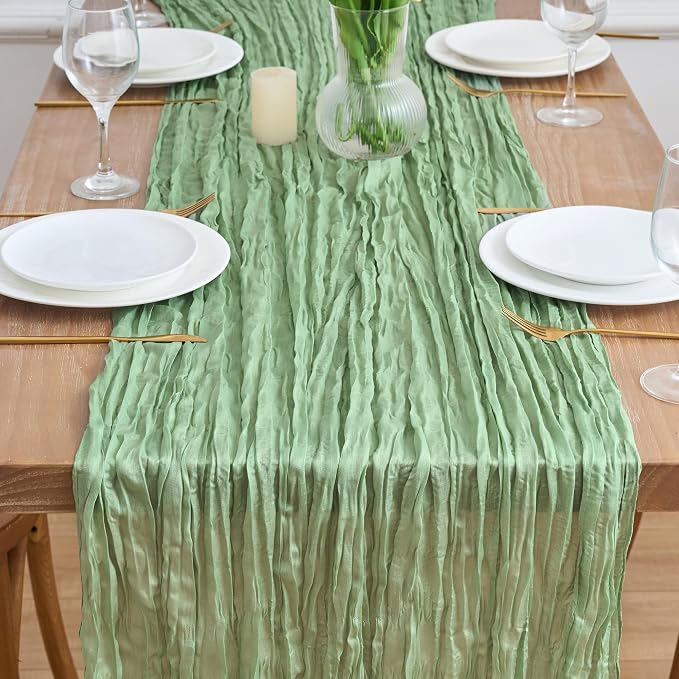 Asee'm 4pcs Cheesecloth Table Runner 120 Inches Sage Green Boho Gauze Cheese - Image 2