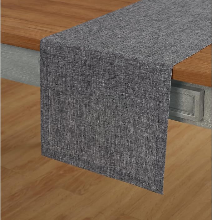 Solino Home 100% Pure Linen Dining Table Runner Black, Athena 14 x 90 in | by SolinoHome