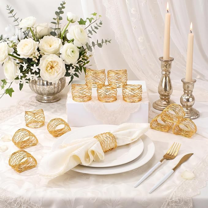LemonRoad 24 Pcs Gold Twisted Wire Mesh Napkin Rings Metal Napkin Holders - Image 5