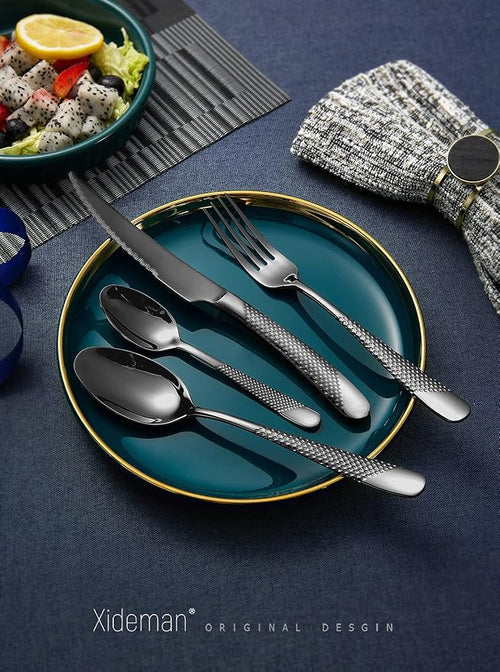 16-Piece Modern Black Hammered 18/10 Stainless Steel Silverware Set | Ultra - Image 2
