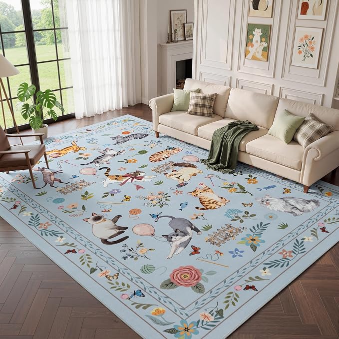 Unirea 8x10 Light Blue Grey Cat Area Rugs - Image 7