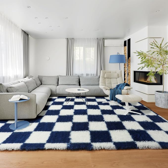KICMOR Living Room Rug 5x7 Checkered Fluffy Area Rug, Soft Plush Indoor Floor - Image 7