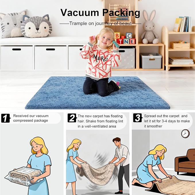 3x5 Rugs for Bedroom, Small Fuzzy Shag Soft Non-Slip Carpet for Kids Girls and - Image 5