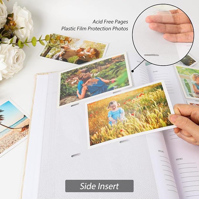 RECUTMS 4x6 Pictures Photo Album Leather Cover Photo Book Holds 300 Photos with Front Window,Photo Book with Writing Space to Share Photos Family Friends (Orange)