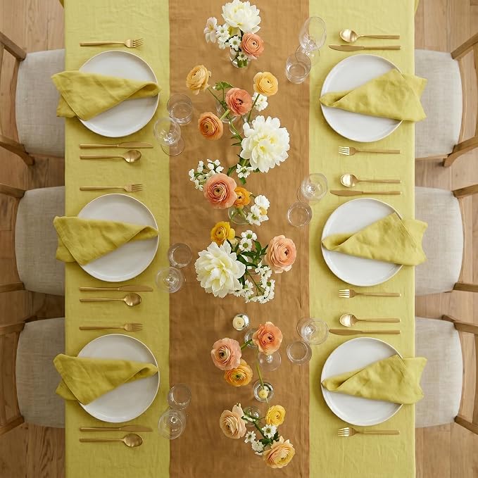 Solino Home 100% Pure Linen Table Runner Caramel Long, Fete 14 x 120 in | Table - Image 3