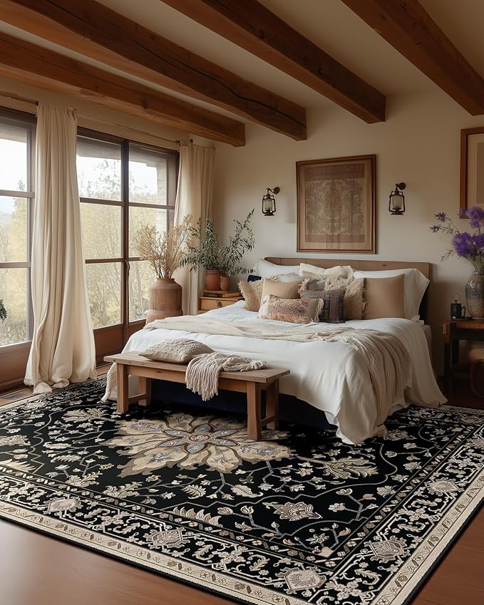 RELEANY Area Rugs 6'x9' Washable Non-Slip, Floral Vintage Distress Medallion - Image 3