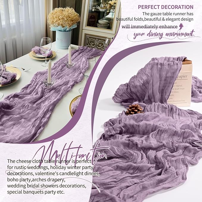 30 Pack Cheesecloth Table Runner 10FT Purple Table Runner Boho Gauze Cheese - Image 6