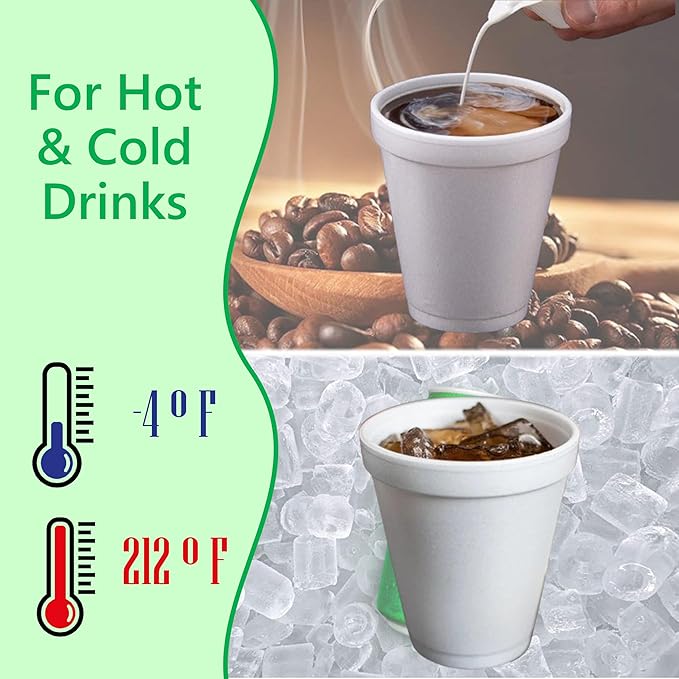 10OZ Foam Cups With Lids for Hot & Cold Drinks, USA-Made 100-Pack - Image 4