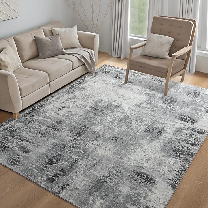 Kelarea Living Room Rug 4x6 Grey Area Rug Machine Washable Rugs, Non Slip Abstract Vintage Indoor Carpet for Bedroom, Nursery, Classroom, Dining Room, Home Office
