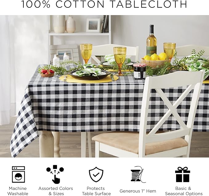 DII Checkered Tabletop Collection 100% Cotton, Machine Washable, Tablecloth - Image 5