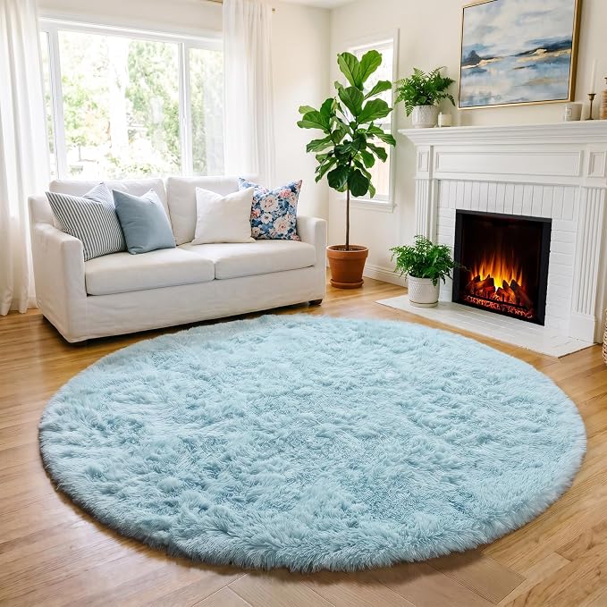 Amdrebio Light Blue Circle Round Rug 5Ft - Image 5