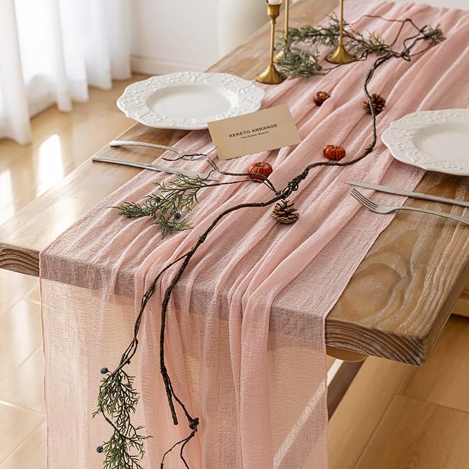 3Pcs Pink Cheesecloth Table Runner 120 Inches by KEKETOARRANGE
