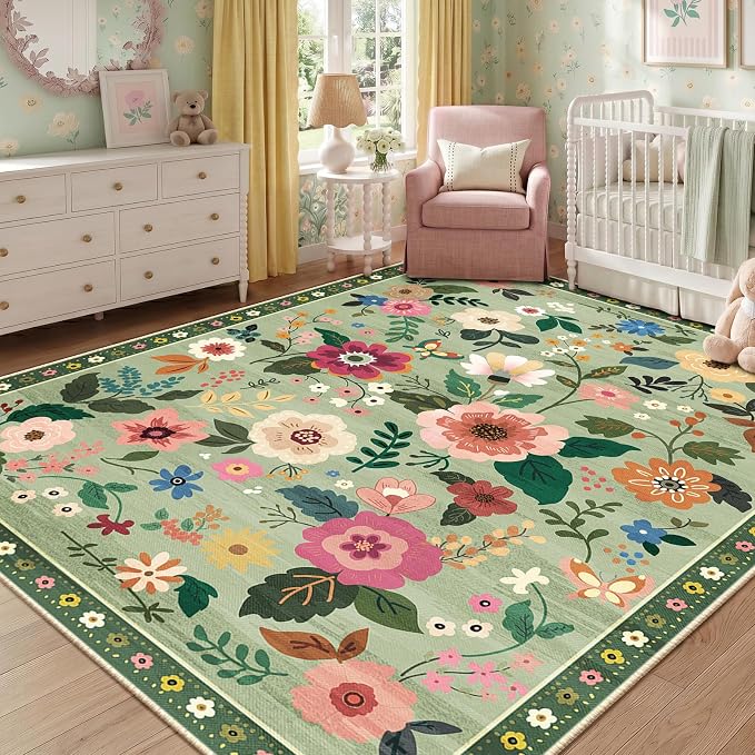 RELEANY Floral 8x10 Area Rugs Washable Print Boho Cute Carpet Non Slip Flower - Image 6