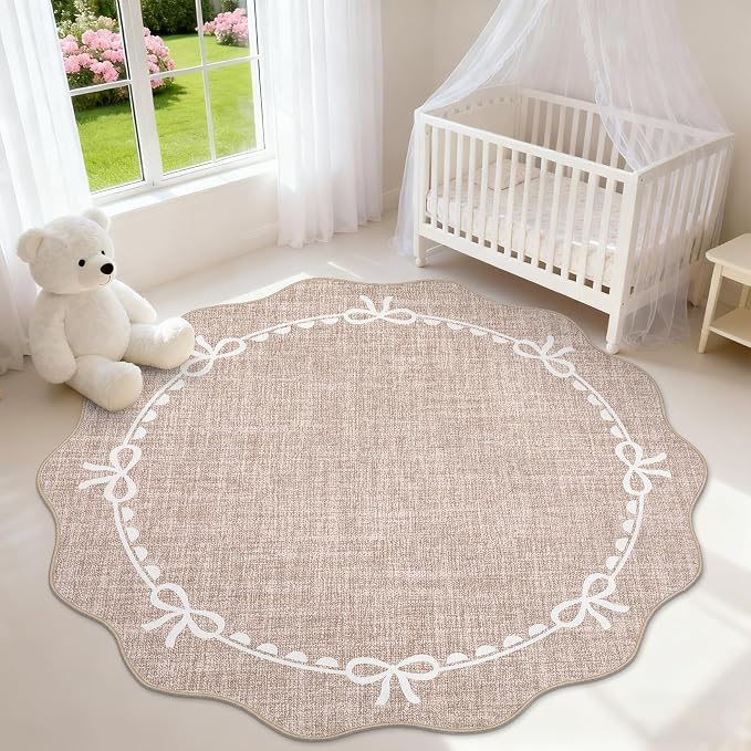 GarveeHome Scalloped Bow Rug for Living Room, 6ft Round Rugs Washable Solid - Image 2