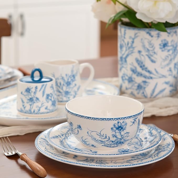 Bico Blue Garden Toile De Jouy Salad Plates Set of 4, 8.75 Inch Ceramic Dessert - Image 5