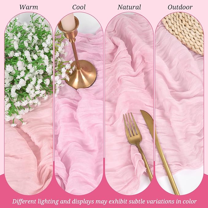 Pesonlook Cheesecloth Table Runner Light Pink, 20 Pack 17.7x108 inch, Long | - Image 6