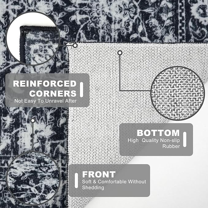 KILOCOCO Hallway Runner 2x8 Rug Runner Printed Vintage Floral Washable Kitchen - Image 5
