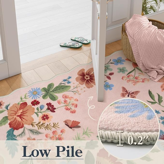 Lahome Floral Pink Rugs for Entryway, 2X3 Washable Kitchen Rug Non Slip - Image 5