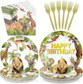 96Pcs African Safari Birthday Party Decorations, Serve 24 | Jungle Theme Plates by Greencian