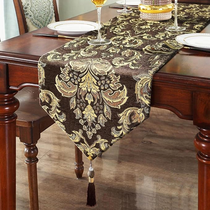 Table Runners Retro Flowers Luxury Jacquard by HeMiaor