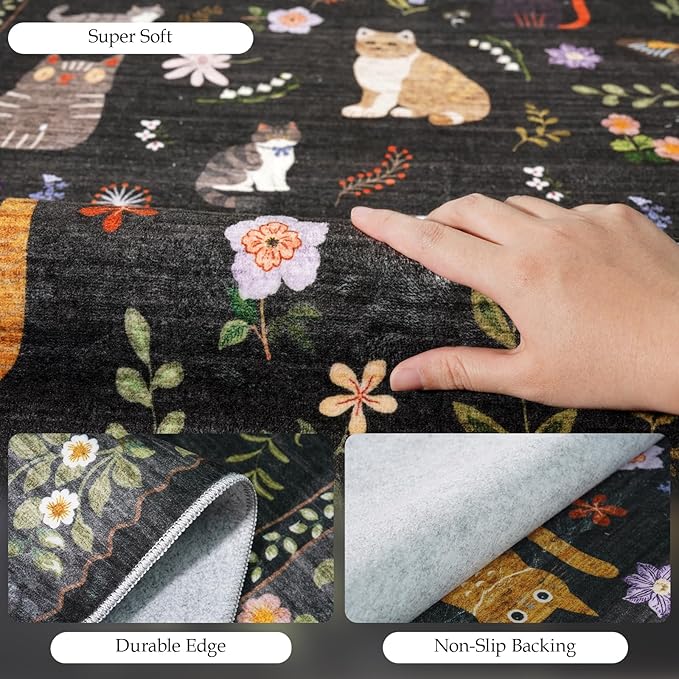 2x8 Washable Rug Runner, Non Slip Low Pile Hallway Cat Runner Rug, Stain - Image 3