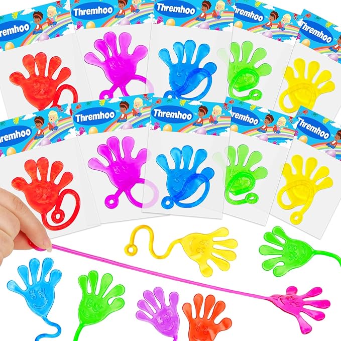 24 PCS Sticky Hands for Kids Party Favors Treat Gift Egg Filler Goodie Bag Stuffer Treasure Box Toy Classroom Carnival Prizes Student Mini Bulk Pinata Slap Hand Sensory Fidget Stretchy Toy Halloween