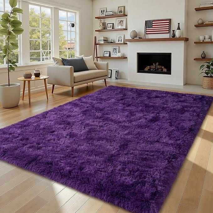 Purple Rugs for Bedroom, 4x6 Fluffy Shaggy Rugs for Living Room, Modern Fuzzy by WISHTREE